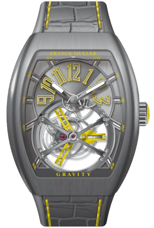 Best FRANCK MULLER Vanguard Gravity Tourbillon Brushed Titanium - Yellow V 45 T GR CS (JA) (BR TT) (TT.TT JA) Replica Watch